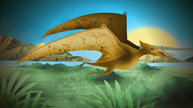 pterodactyl flying over jurassic landscape