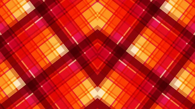 Abstract Red Orange Plaid Pattern Background Motion.