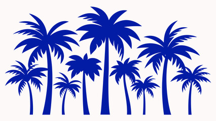 A vibrant blue silhouette of various palm trees in a minimalist vector illustration design © MrRiponIslam