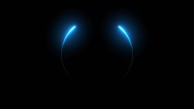 Circle glow animation. Blue neon arc light forming circular shape with smooth energy effect on dark background