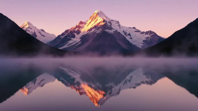 Mountain Landscape with Lake Reflection at Dawn.