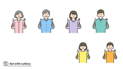 ナイフとフォークを持つ人物　セット