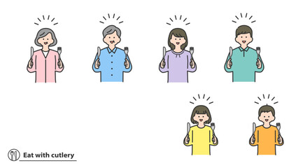 ナイフとフォークを持つ人物　セット