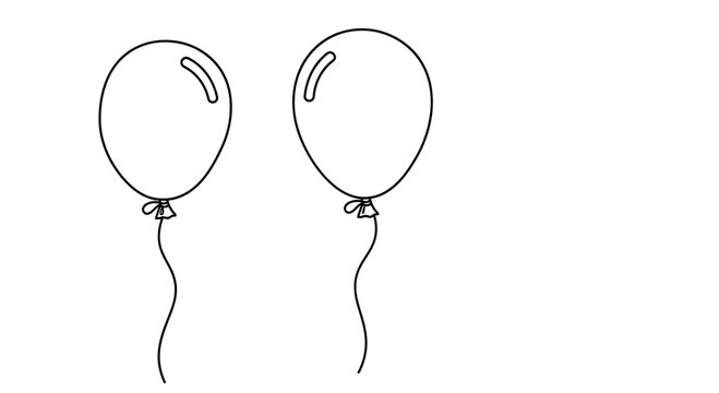 Two Simple Outline Balloons Floating with Strings, Minimalist Celebration Design Element