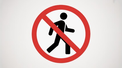 A clear graphic illustration of a universal red and black prohibition sign indicating no walking or pedestrian