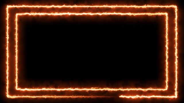 Fiery rectangular frame with glowing orange borders on a black background
