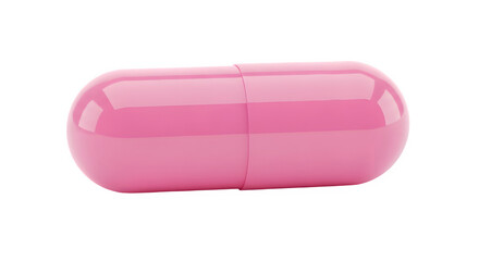 A pink pill or tablet with a shiny surface on a black background