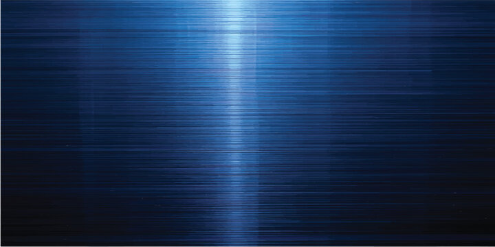 Abstract blue brushed metal background with a dark textured stainless steel surface featuring a shiny industrial aluminum pattern and metallic silver light effects on a gray iron plate backdrop