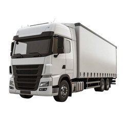 White truck with trailer back and trailer in the back on black.