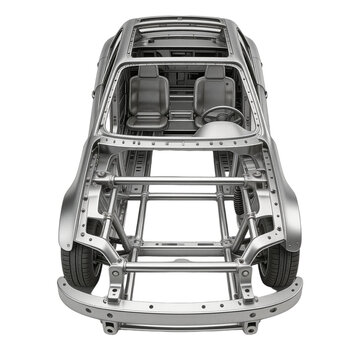 Car Chassis Structure with Interior and Wheels