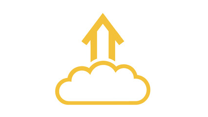 Cloud Upload Icon Vector. Yellow Arrow Rising from Cloud Symbolizing Data Storage, Backup, Digital Transfer, and Server Synchronization Technology.