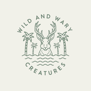 Wild and Wary Creatures Jackalope with Palm Trees Logo.