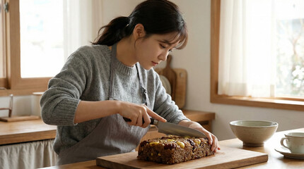 Young Asian Woman Preparing Korean Yakbap Sweet Rice in Modern Kitchen