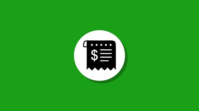 Bill payment receipt flat icon animation on green background for business and financial technology motion graphics