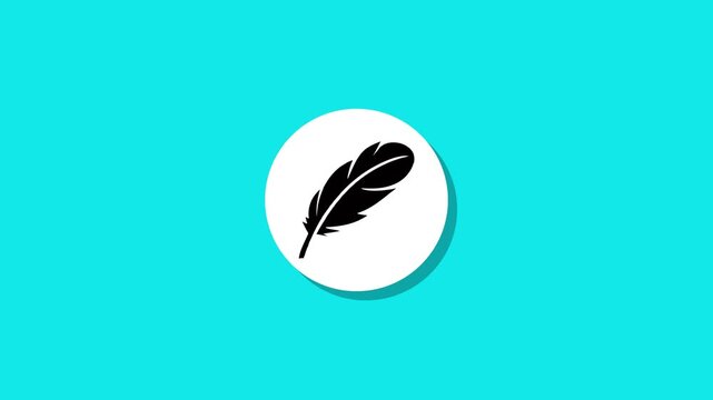Simple white circle becomes black feather icon on bright turquoise background with shadow effect