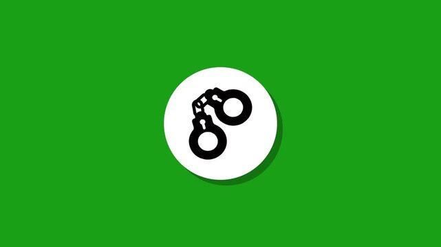 Minimalist handcuffs icon animation on green background for justice and law enforcement footage
