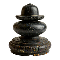 Black vase with hat on it top and black background with white.