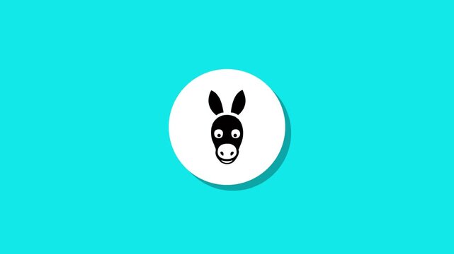 Donkey icon appearing on white circle background with shadow effect for digital marketing and social media motion graphics