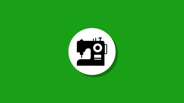 Flat design sewing machine icon animation on green background with white circle reveal motion graphics