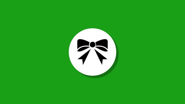 Simple white circle morphs into black bow tie icon on green background, animation loop