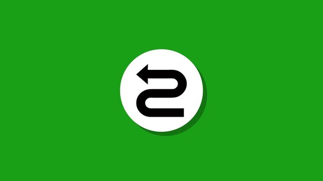 Flat design animation of curved black arrow icon on white circle over green screen background for video projects