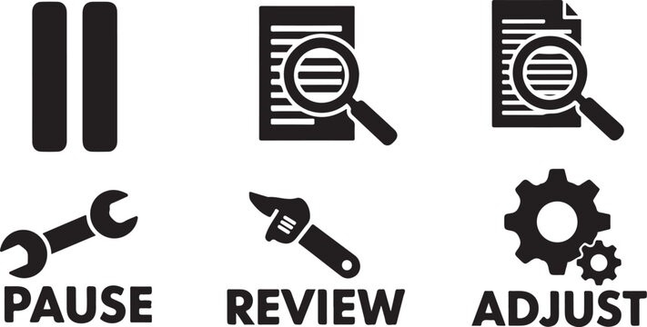 Black and white icons for pause review adjust tools