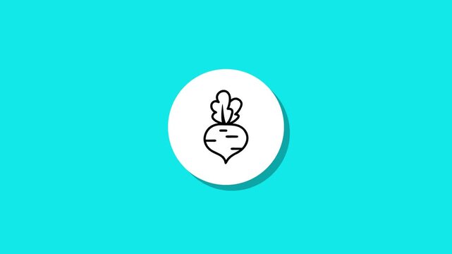 Minimalist beet line icon animation on white circle with drop shadow over cyan background for digital media design