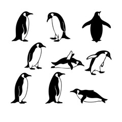 Obraz premium Black Penguin Icons Collection, Polar Bird Silhouette Clipart