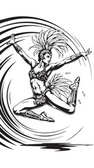 Obraz premium Energetic dancer performing a dynamic leap with swirling circular motion and bold lines.
