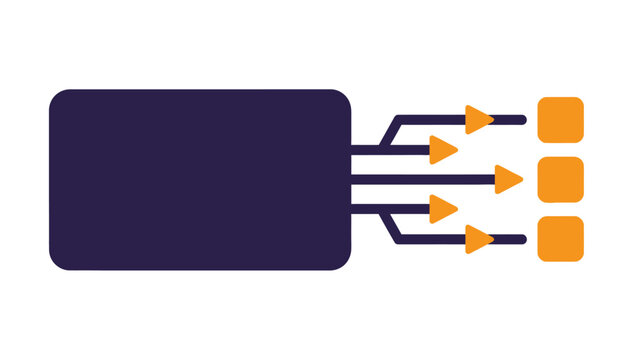 Abstract Data Flow Diagram: Centralized Input Source Leading to Multiple Parallel Outputs. Flat Vector Illustration for Business Process, Distribution, or Algorithm.