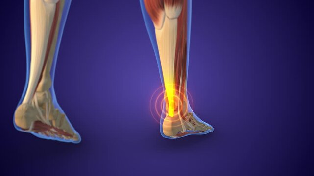 Achilles Tendon Injury with Pain Highlight in Human Ankle