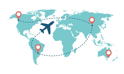 Obraz premium World travel map vector, airplane route illustration