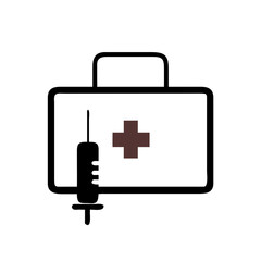 Obraz premium Medical Briefcase with Syringe Line Icon for Vaccination
