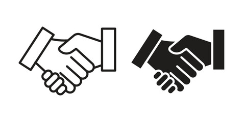 Obraz premium Handshake icon in black line style set. logotype designs