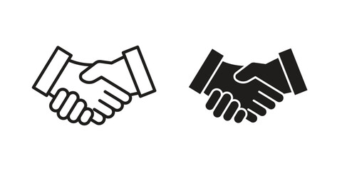 Obraz premium Handshake icon in black line style set. logotype designs