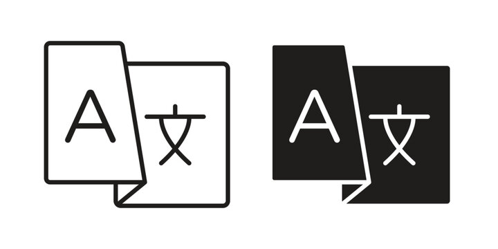 Language icon in black line style set. logotype designs