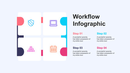 Workflow Infographic with Four Steps and Icons