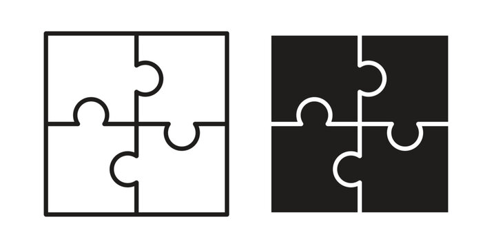 Puzzle piece icon in black line style set. logotype designs