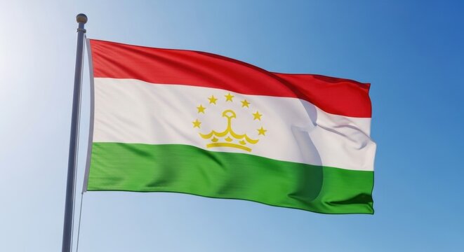 Tajikistan Flag Waving Under Clear Sky