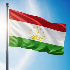 Obraz premium Tajikistan Flag Waving Under Clear Sky