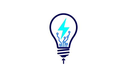 Obraz premium Smart Idea Light Bulb Icon with Circuit Board and Lightning Bolt. Digital Innovation, Electric Power, and Energy Technology Logo Design.