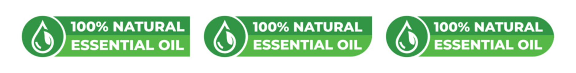 100% Natural Essential Oil Labels &ndash; Green Organic Product Banner Badge Set