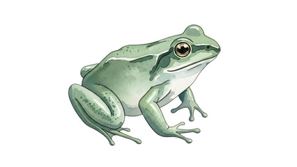 Obraz premium Green frog sitting ground with its open and its head turned to.