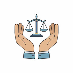 A pair of hands cradling a blue scale, symbolizing fairness and justice. Perfect for social justice day, equality campaigns, and legal presentations
