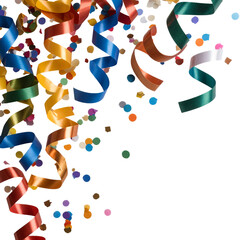 Bunch of colorful streamers on black background with confectional streamers in the.