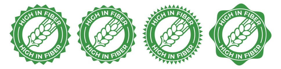 High Fiber Certified Badge Set &ndash; Green Healthy Nutrition Seal Icons Collection