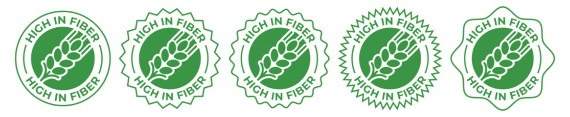 High Fiber Certified Badge Set &ndash; Green Healthy Nutrition Seal Icons Collection
