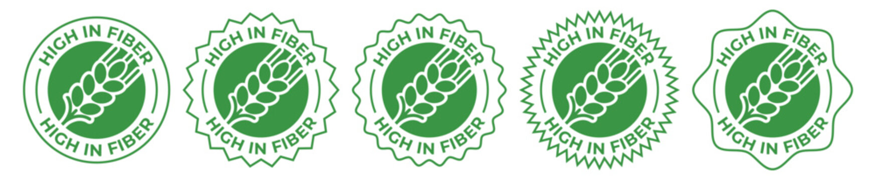 High Fiber Certified Badge Set &ndash; Green Healthy Nutrition Seal Icons Collection