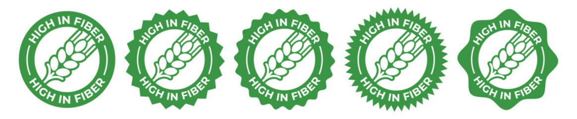 High Fiber Certified Badge Set &ndash; Green Healthy Nutrition Seal Icons Collection