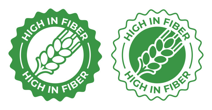 High Fiber Certified Badge Set &ndash; Green Healthy Nutrition Seal Icons Collection